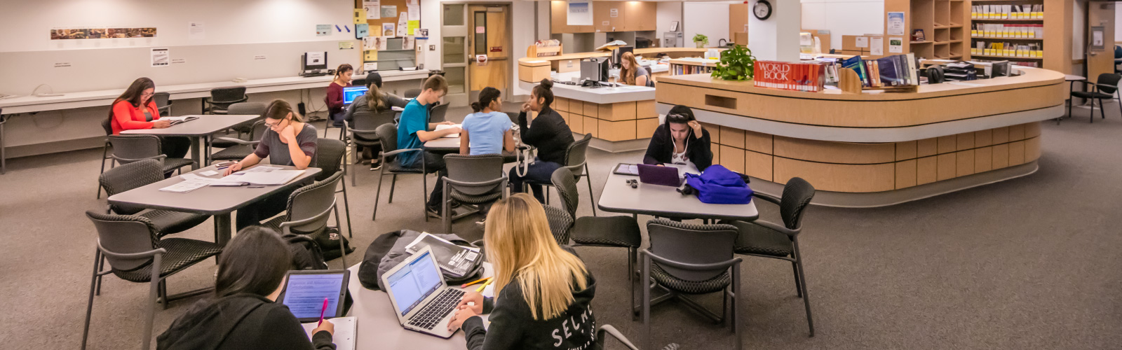 students in library