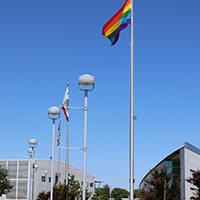 Pride flag being raised